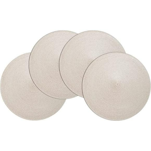 Round Braided Placemats Set of 4 Table Mats Woven Non-Slip Place Mats 15 Inch - Picture 1 of 6